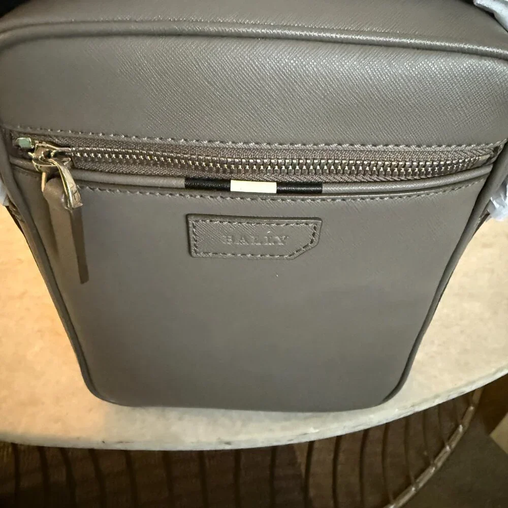 Bally Italy Men's/Unisex Crossbody‎ Bag in Gray Embossed Leather